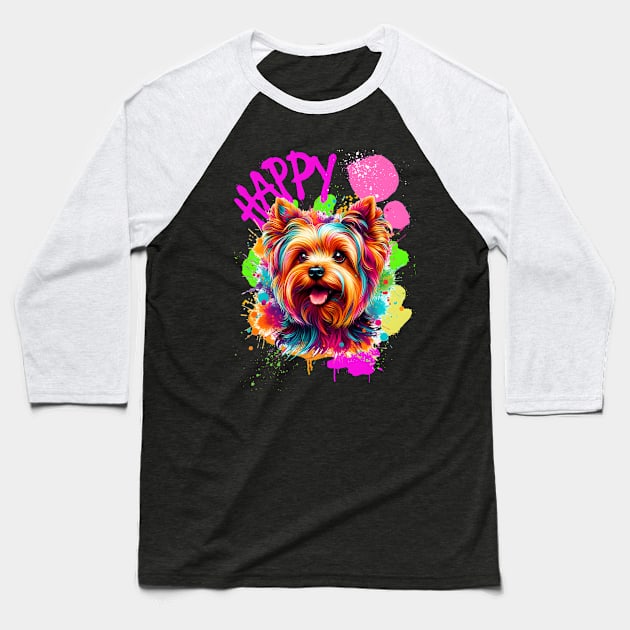 A colorful Yorkshire terrier Baseball T-Shirt by NightvisionDesign